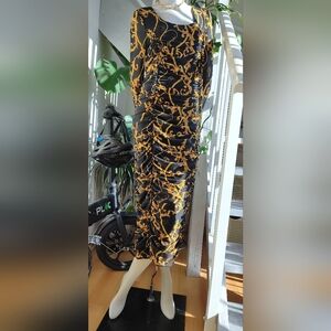 Ganni Black and Gold Long Sleeve Dress